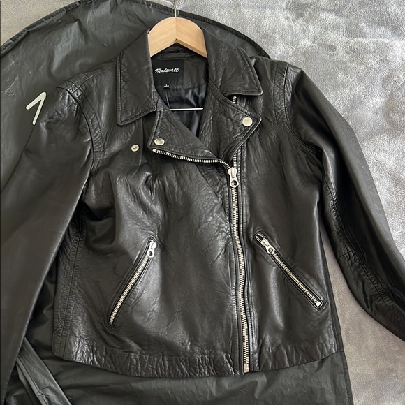 Madewell Black Leather Jacket with Silver Zippers - Picture 12 of 16